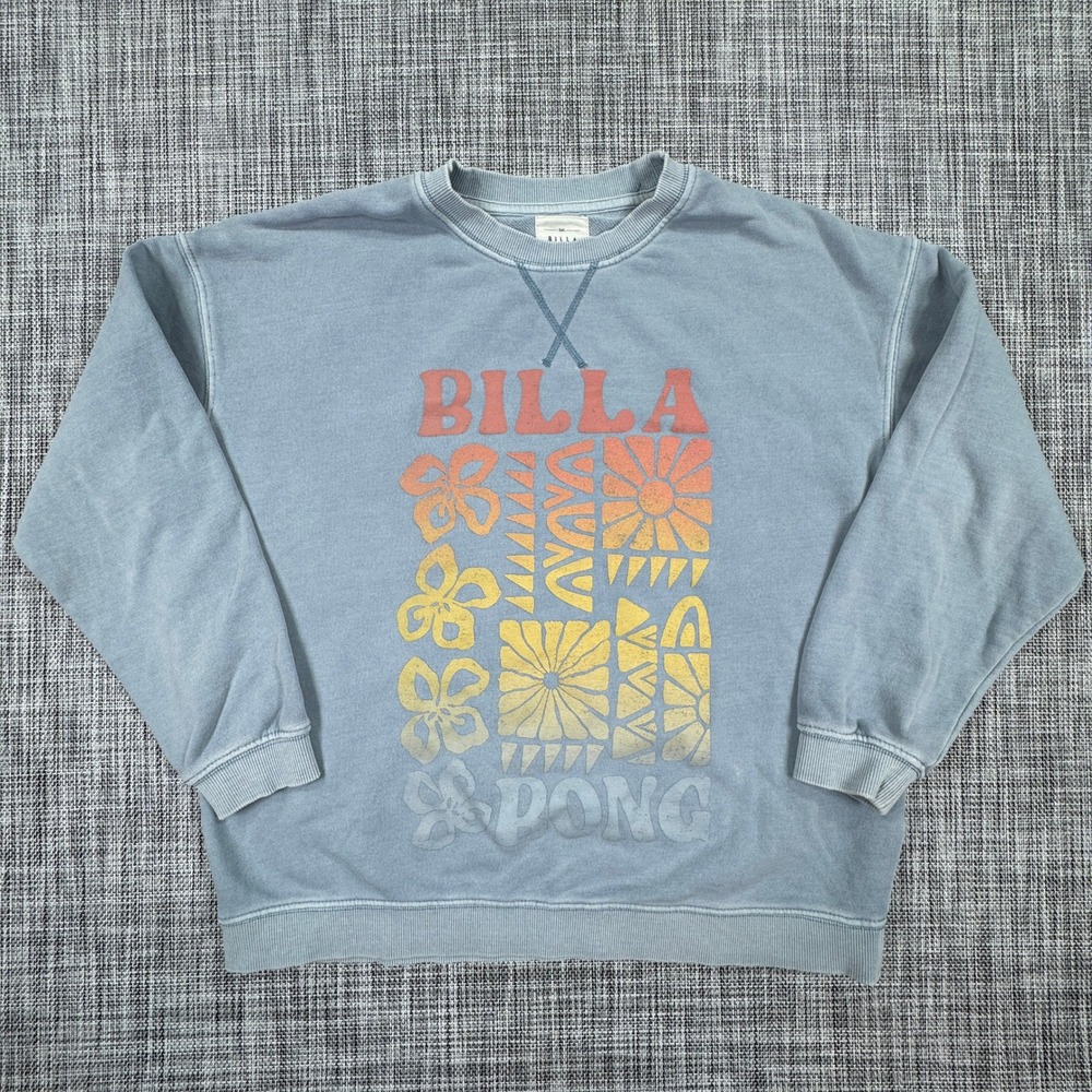 Billabong Women's Tropical Graphic Crewneck Sweatshirt Blue Size Medium